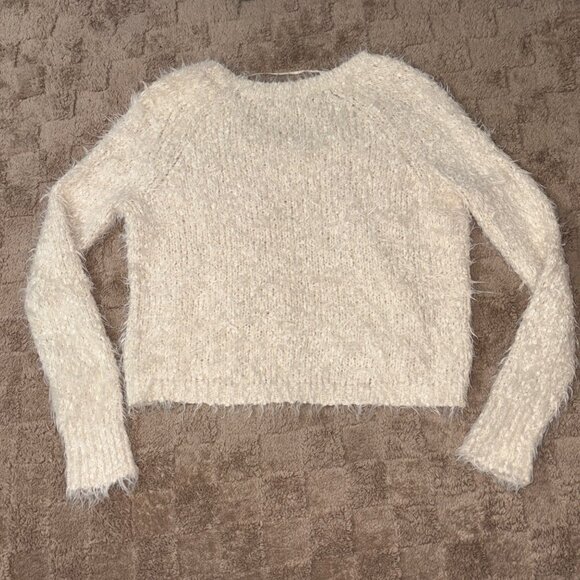 EXCELLENT Anthropologie Knitted & Knotted Ivory Fuzzy Snowfrost Sweater XS - Picture 10 of 12